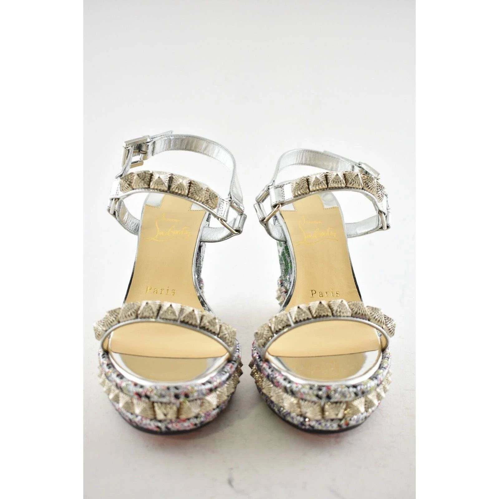 Christian Louboutin Pira Ryad 110 Silver Sequin Platform Wedge Sandal Heel 36 Size US 6 / IT 36 - 5 Thumbnail