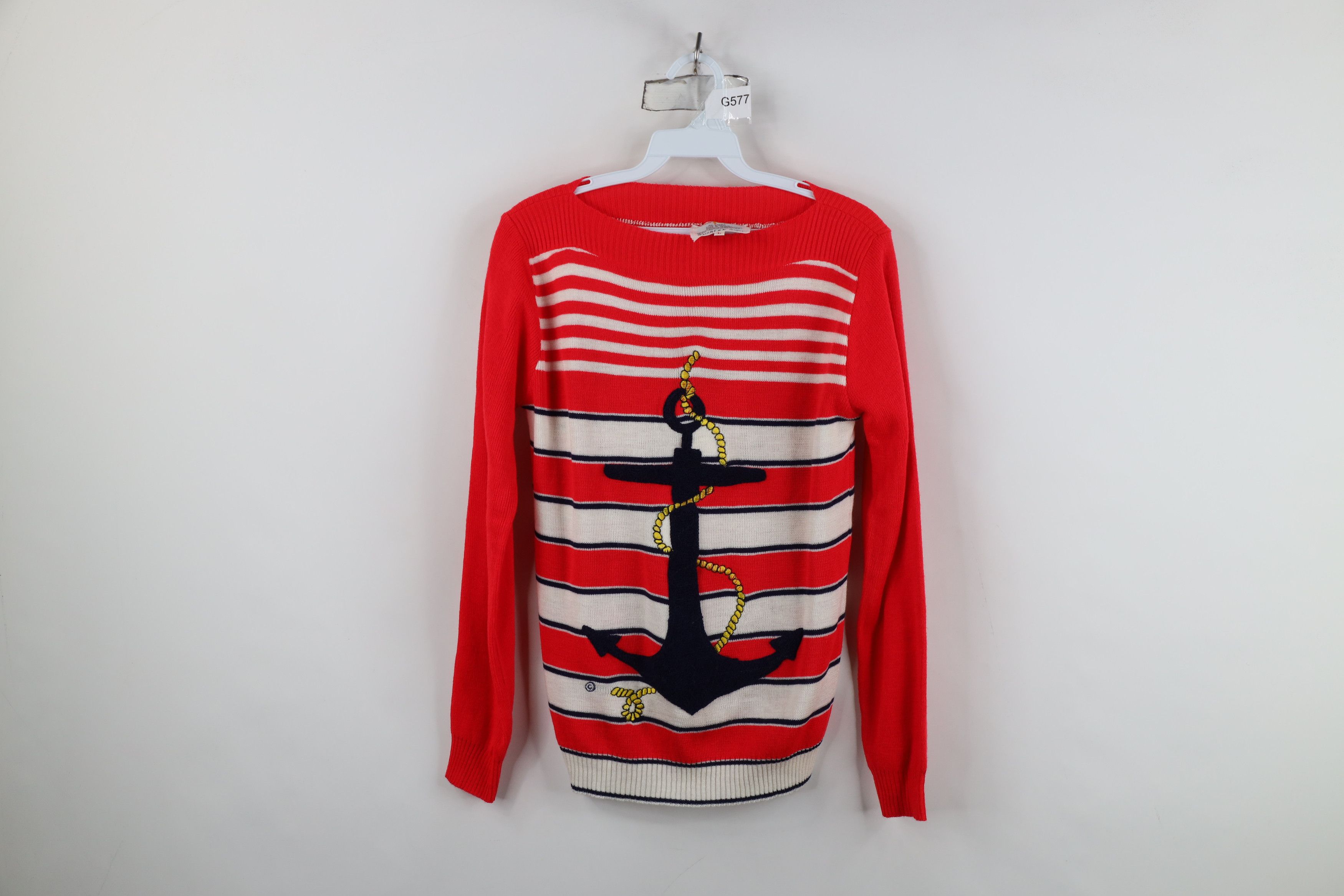Vintage Vintage 70s Streetwear Nautical Boat Anchor Knit Sweater Size L / US 10 / IT 46 - 1 Thumbnail