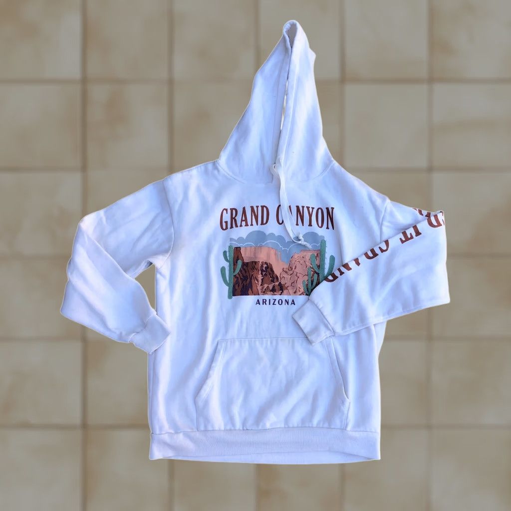 Vintage SOCIAL SCENE Grand Canyon Arizona Hoodie Sweatshirt MEDIUM White Pullover Top Mens Blue? Size US M / EU 48-50 / 2 - 1 Thumbnail