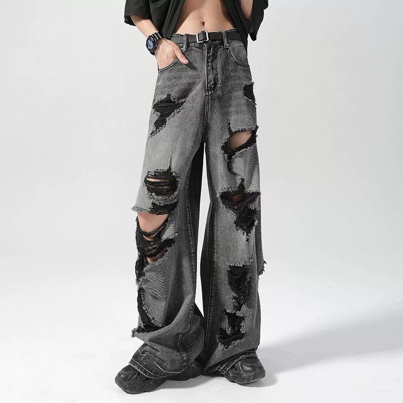 Vintage Men's loose distressed wide-leg straight ripped jeans Size US 32 / EU 48 - 1 Thumbnail