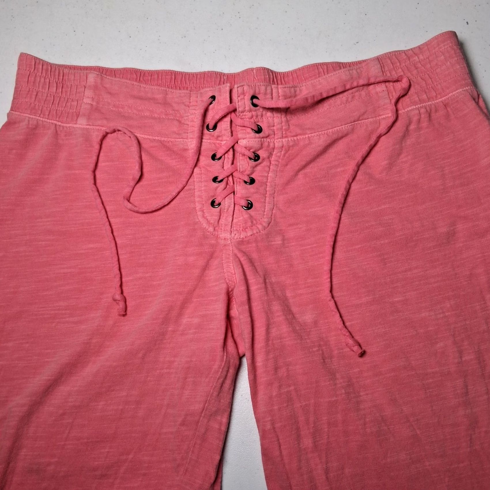 Vintage ROXY Estilo Pants M Pink Burnout Knit Bootcut Lace Up Athleisure Y2K Low Rise Womens Grow? Size 32" / US 10 / IT 46 - 6 Thumbnail