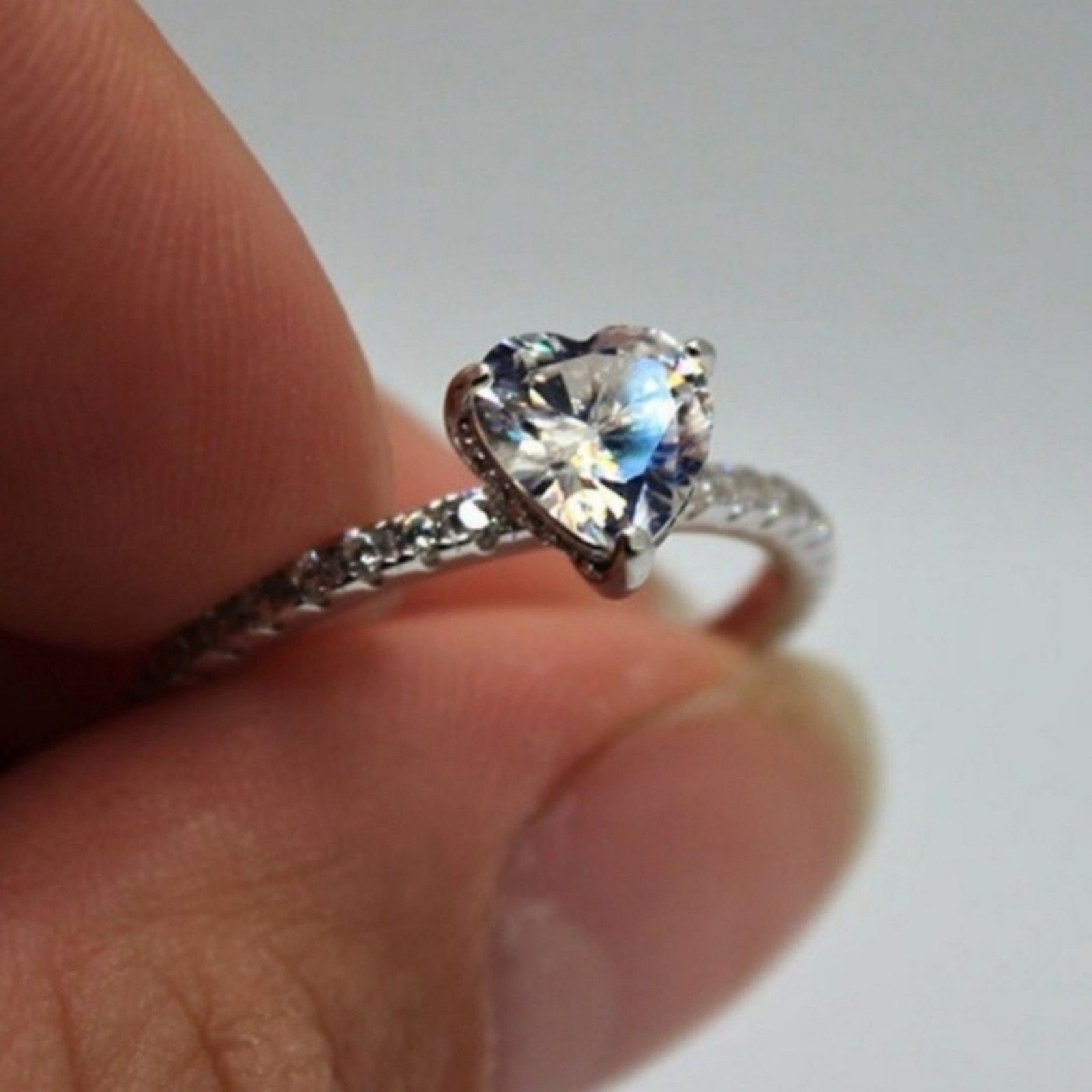 Other Moissanite Heart Ring Gemstone Halo CZ Sterling Silver 8 NWT Size ONE SIZE - 3 Thumbnail