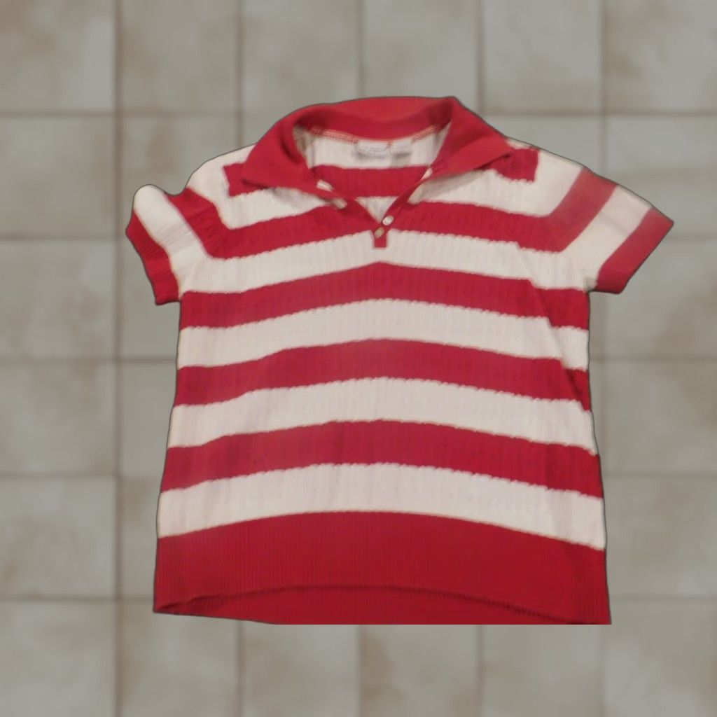 Vintage Kim Rogers Womens Blouse PL Petited Red Striped polo pullover stretch Size L / US 10 / IT 46 - 1 Thumbnail