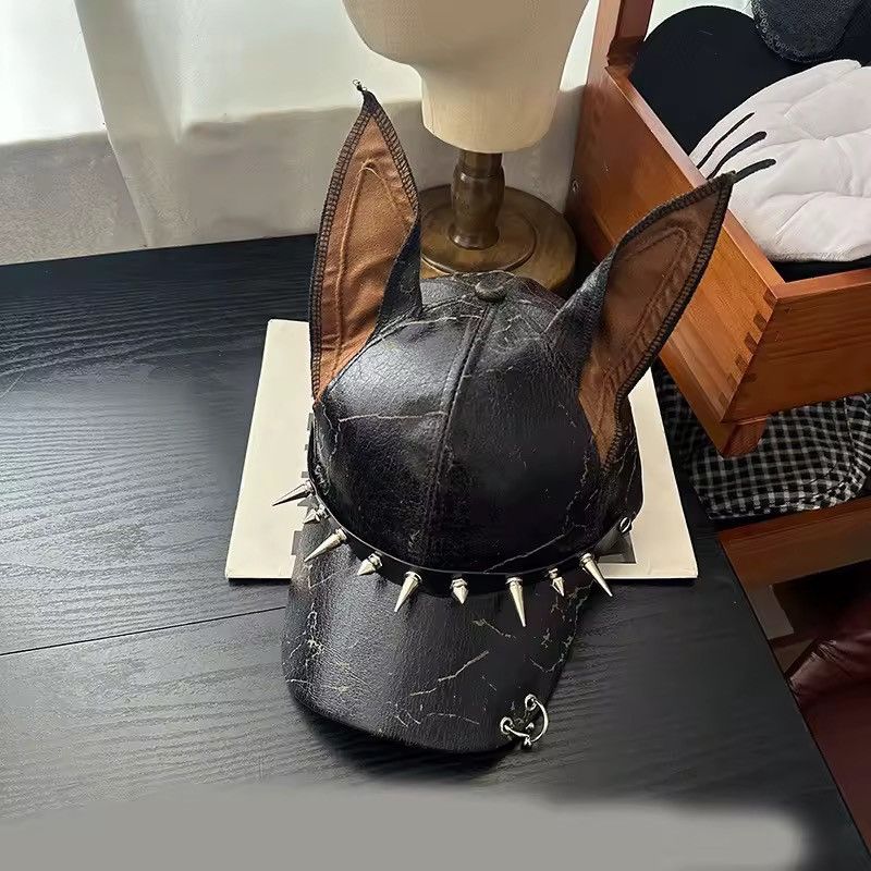 Other Gothic Punk PU Leather Baseball Cap Dog Ears Hat Size ONE SIZE - 1 Thumbnail