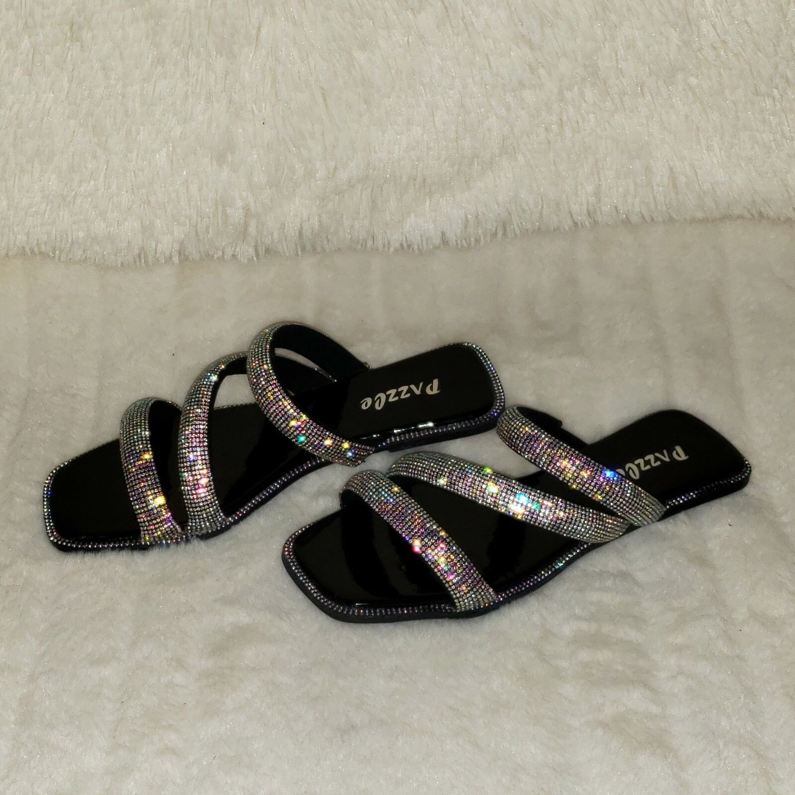 Other Sparkle Triple Padded Strap Slip On Iridescent Rhinestone Sa Size US 10 / IT 40 - 2 Thumbnail