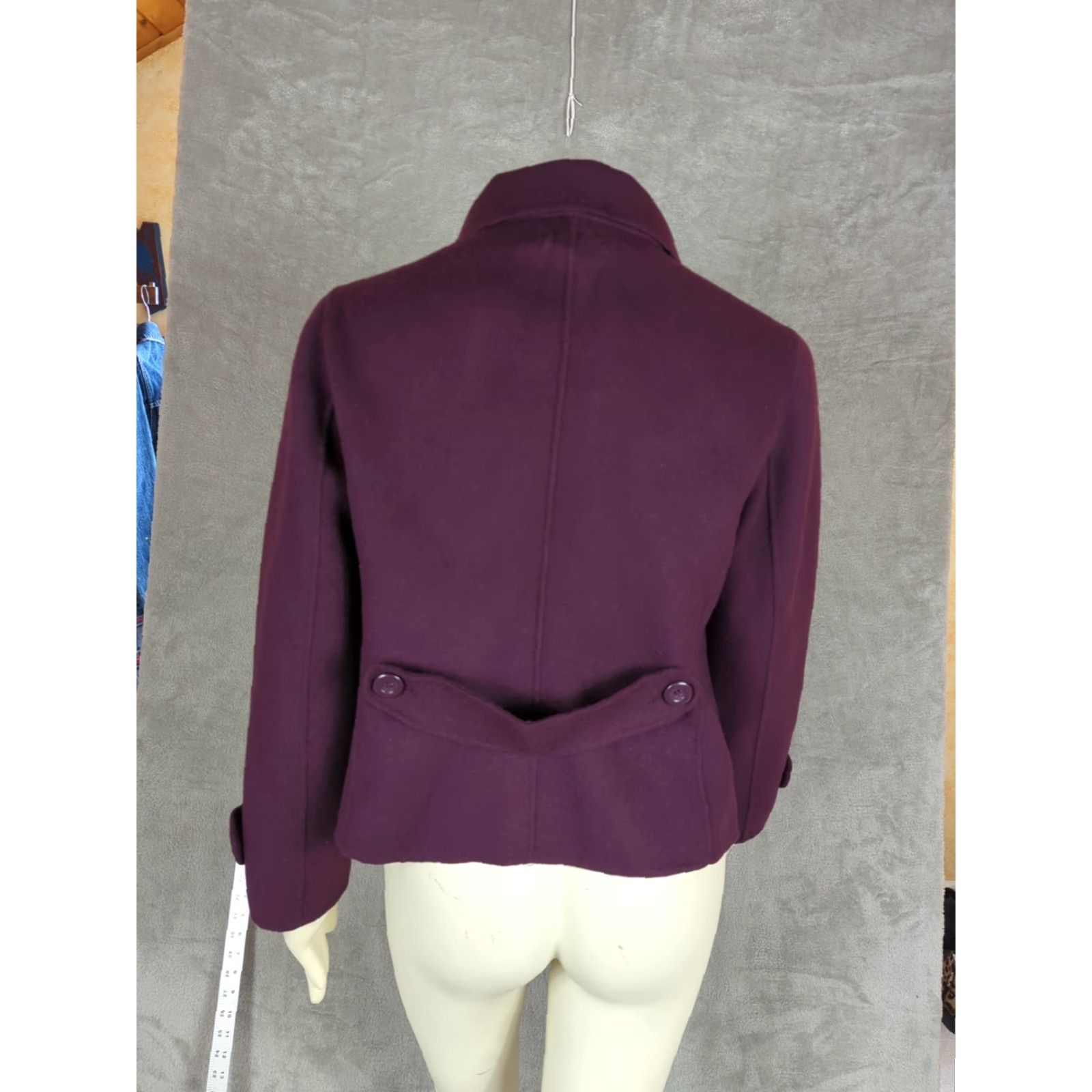 Nautica Womens Pea Coat Jacket Wool Short Size M Eggplant Purple Pockets Cambridge Dry Goods Regular Long Sleeve Button Front Casual Business Travel Size 32" / US 10 / IT 46 - 5 Thumbnail