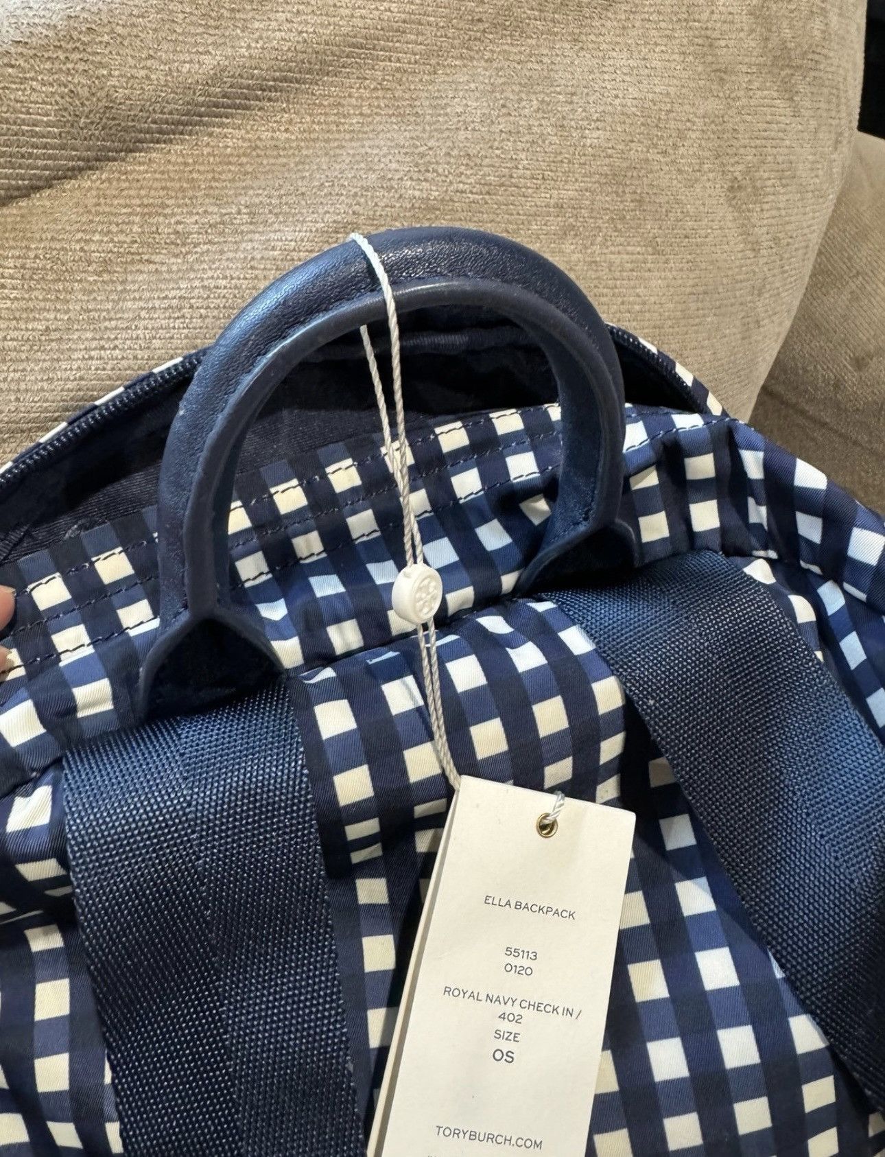 Tory Burch New with tags Ella Tory Burch navy blue gingham backpack Size ONE SIZE - 3 Thumbnail