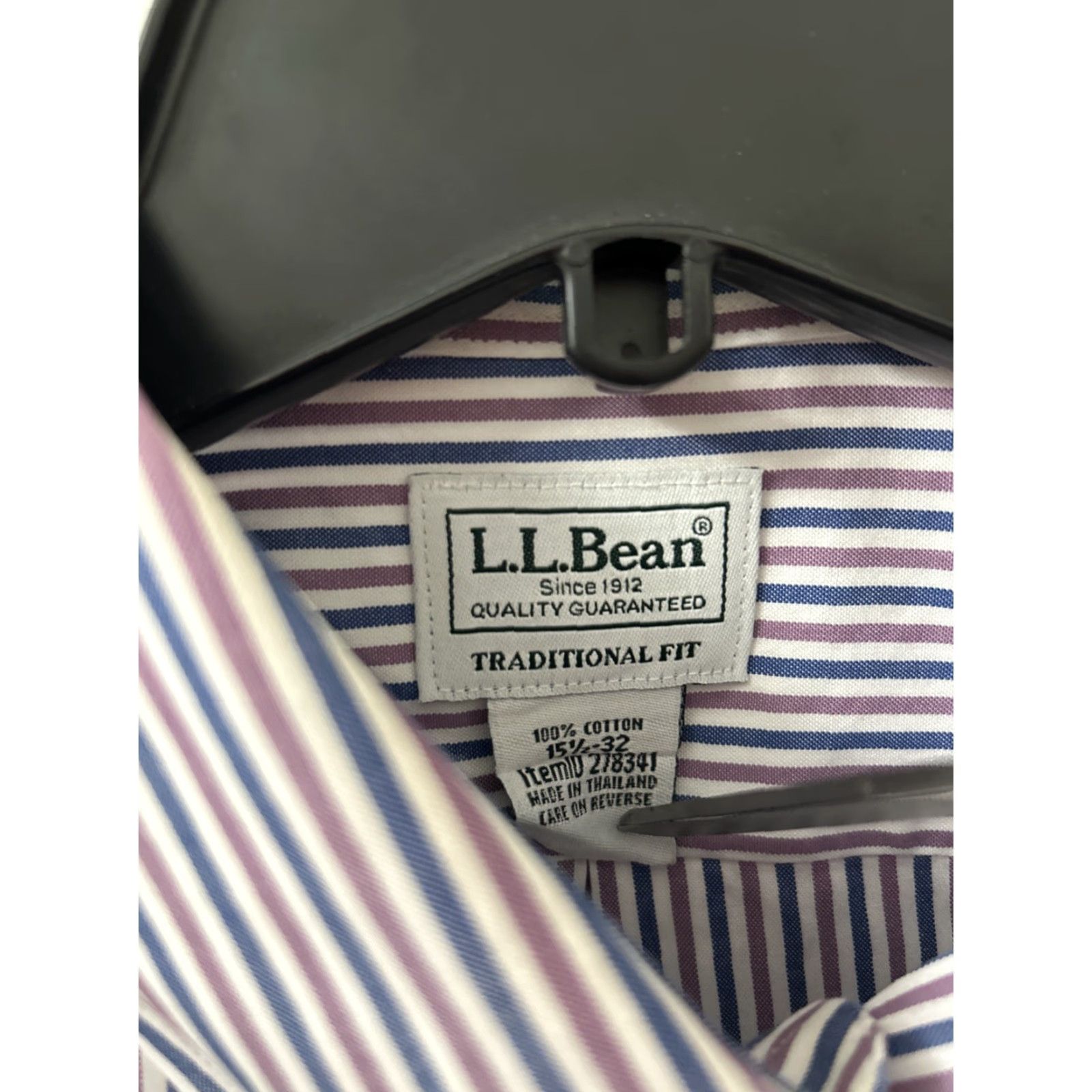 Vintage LL Bean Shirt Mens 15.5 Blue Purple Striped Pinpoint Oxford Traditional Fit L/S Button-Up Size US L / EU 52-54 / 3 - 5 Thumbnail