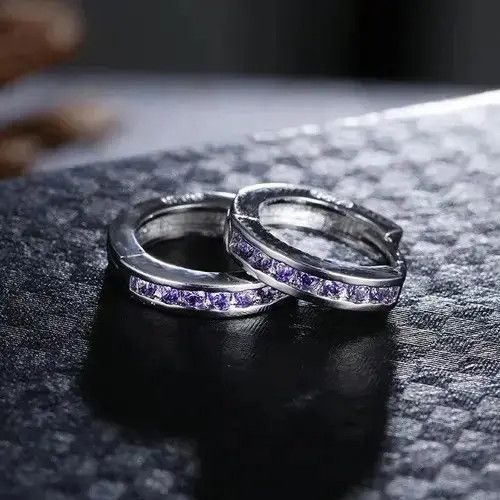 Diamond Earrings x Jewelry Shiny Purple Crystal Stud Earring Unisex in Silver, Men's