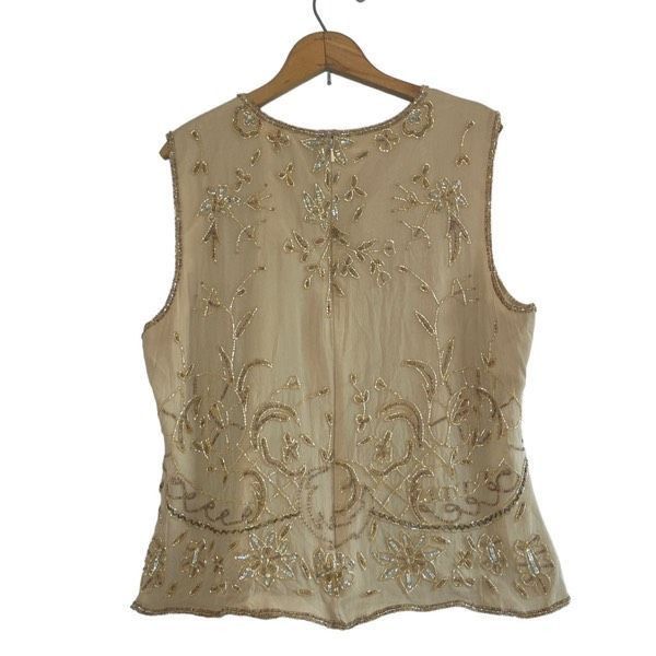 Vintage Vintage Adrianna Papell gold silk beaded blouse Size L / US 10 / IT 46 - 3 Thumbnail