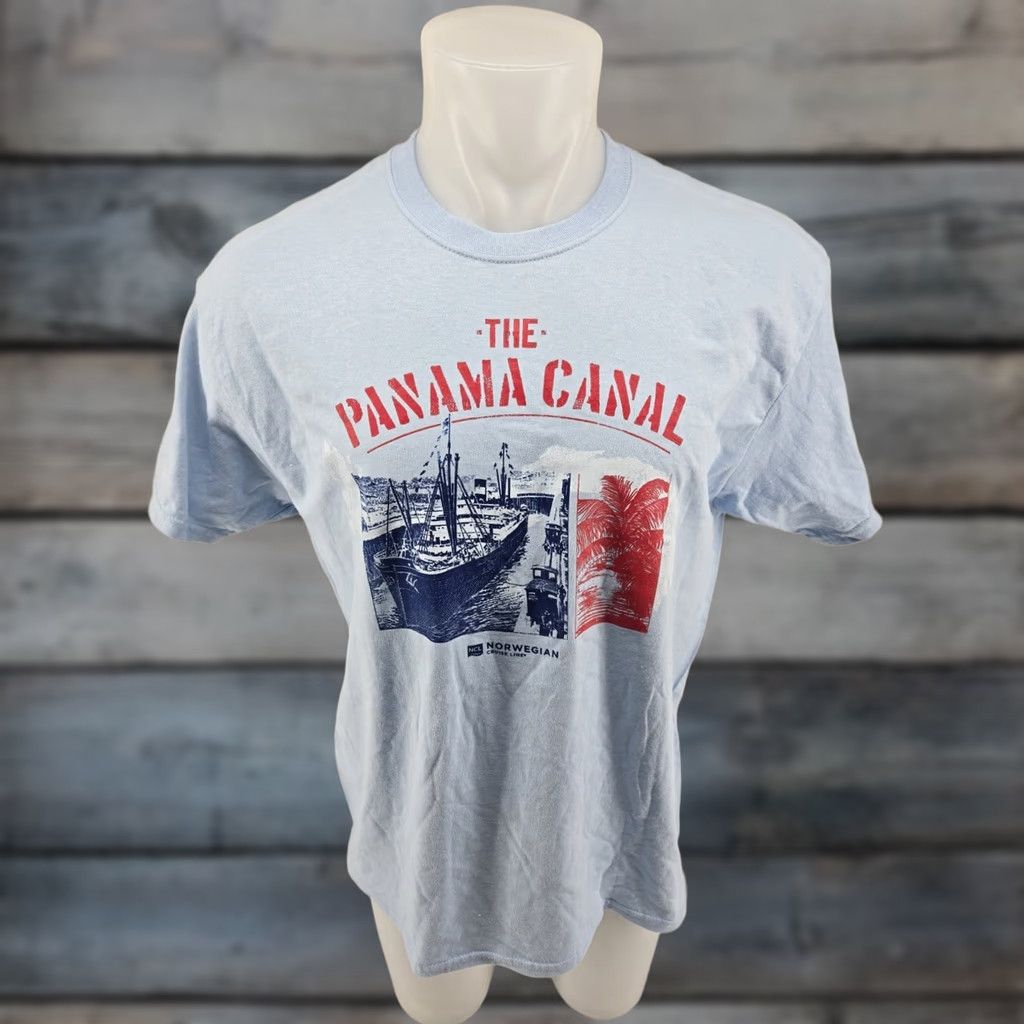 Gildan Norwegian Cruise Line Panama Canal T Shirt Mens L Blue Short Sleeve Gildan 100% Cotton Logo Vintage: No Size US L / EU 52-54 / 3 - 1 Thumbnail