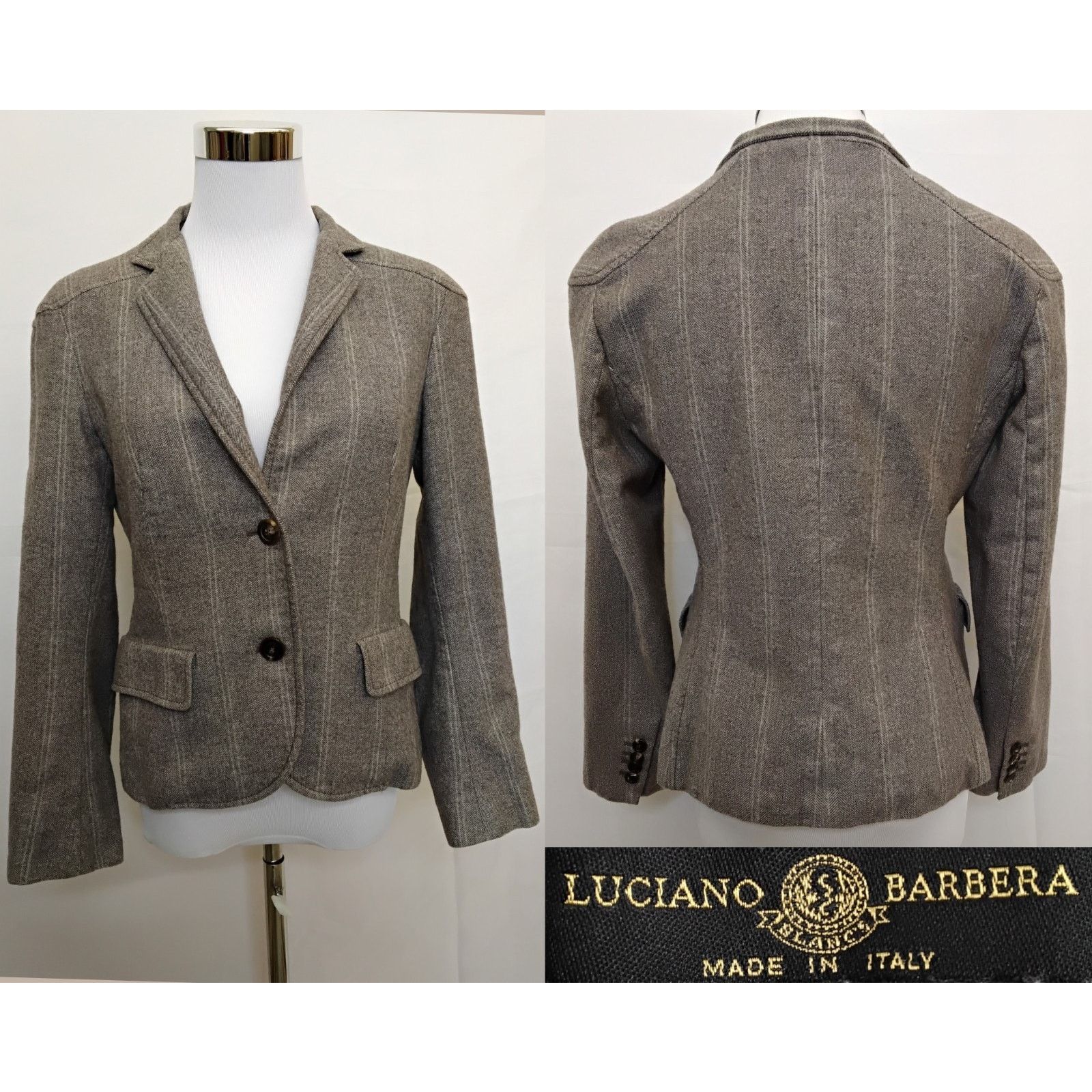 Luciano Barbera Luciano Barbera Blazer Women 42 Herring Bone Gray 100% Wool Size M / US 6-8 / IT 42-44 - 1 Thumbnail