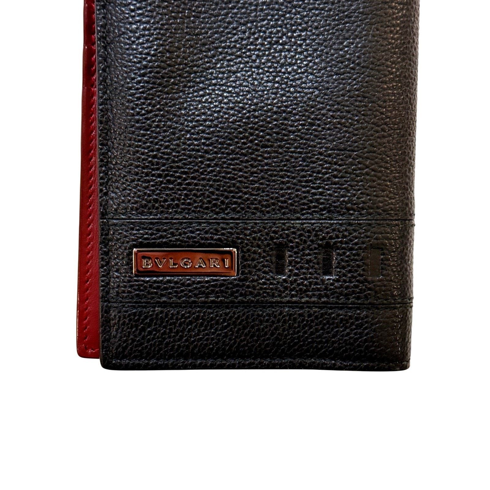 Bvlgari BVLGARI Wallet Womens Black Leather Burgundy Interior Italy Size ONE SIZE - 2 Thumbnail