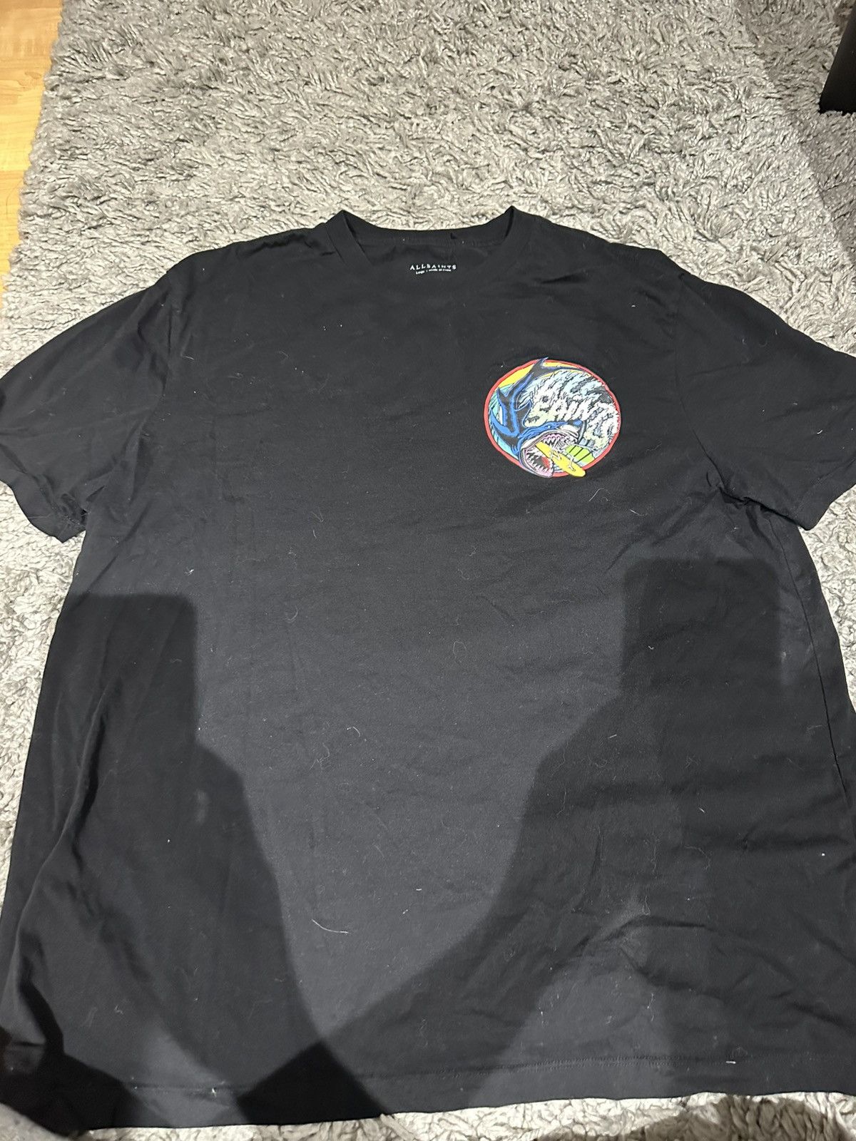 Allsaints × Vintage Allsaints Black Skeleton Shark Surfing Graphic Cotton Size US L / EU 52-54 / 3 - 3 Thumbnail