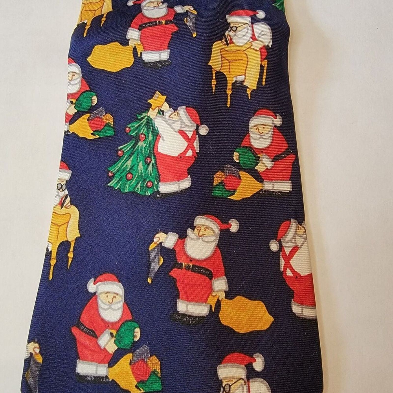 John Henry John Henry Christmas Tie "Working Santa" Navy Blue 100% Silk Size ONE SIZE - 1 Thumbnail