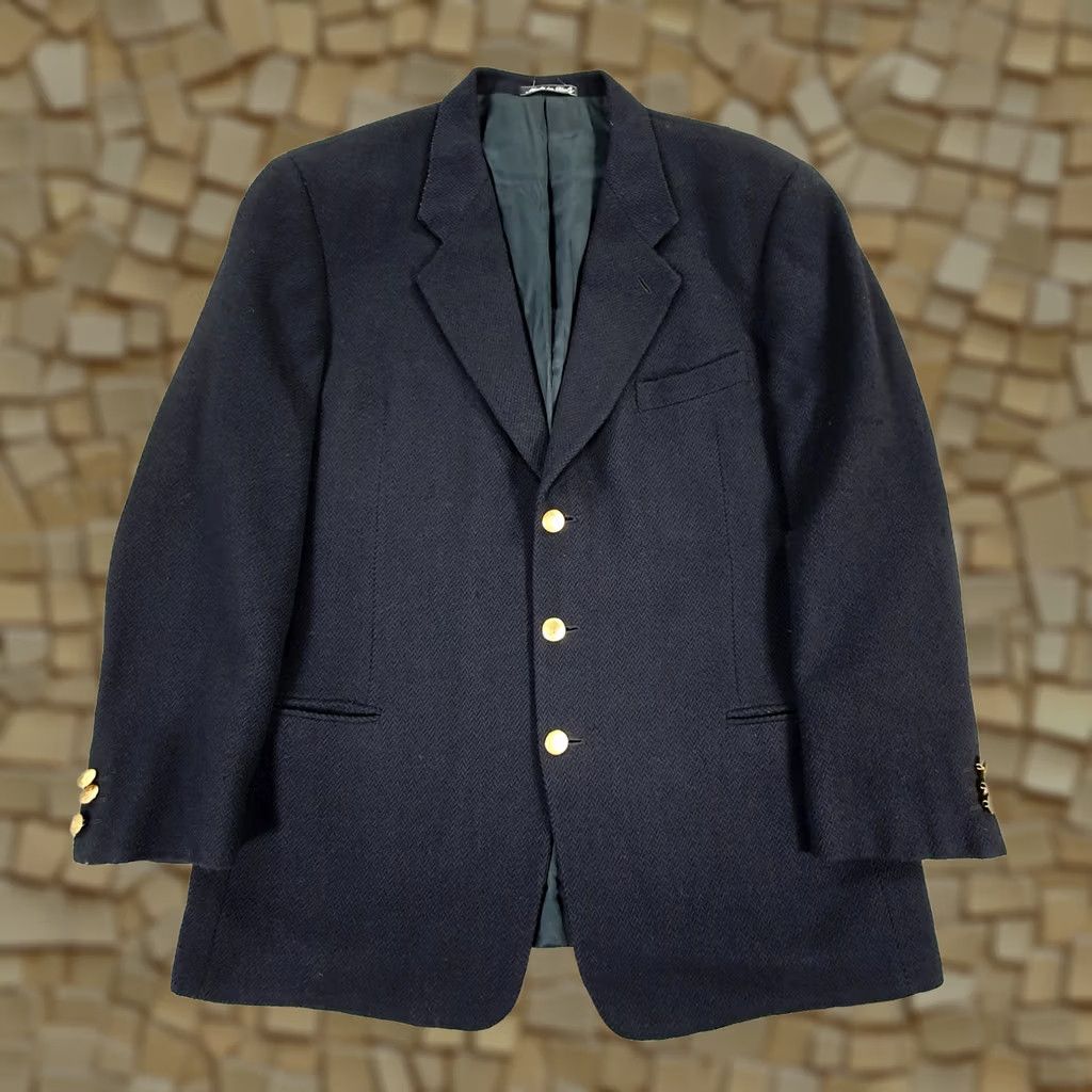 Giorgio Armani Giorgio Armani Collezioni Mens Blazer Navy Blue 44 R Tweed Herringbone Jacket Size 44R - 1 Thumbnail