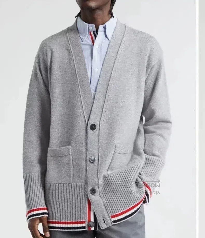 Thom Browne Thom Browne Light gray striped cotton cardigan Size US XS / EU 42 / 0 - 7 Thumbnail
