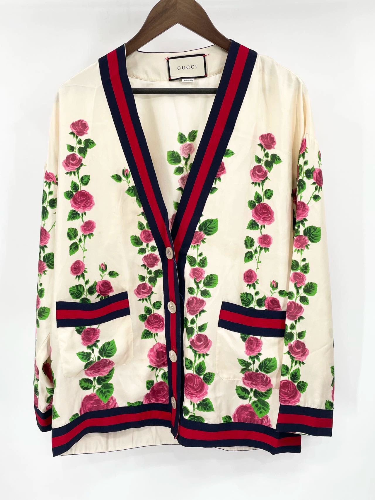 Gucci GucciRose red and blue striped mulberry silk cardigan jacke Size XS / US 0-2 / IT 36-38 - 6 Thumbnail