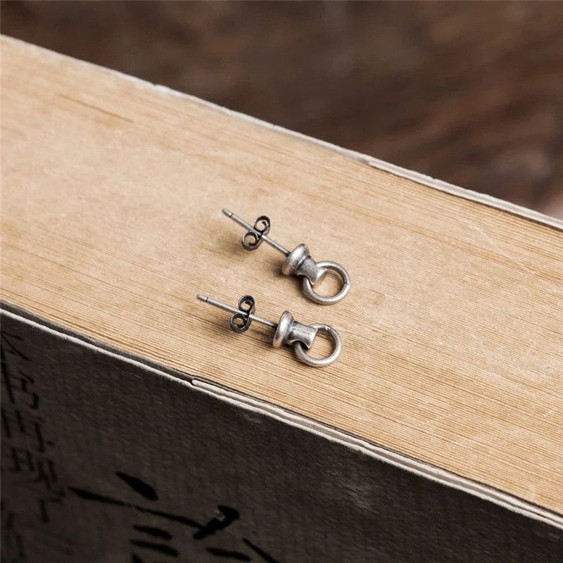 Jewelry Knocker Pull Ring Stud Earrings 925 Sterling Ear Studs Charm Size ONE SIZE - 3 Thumbnail