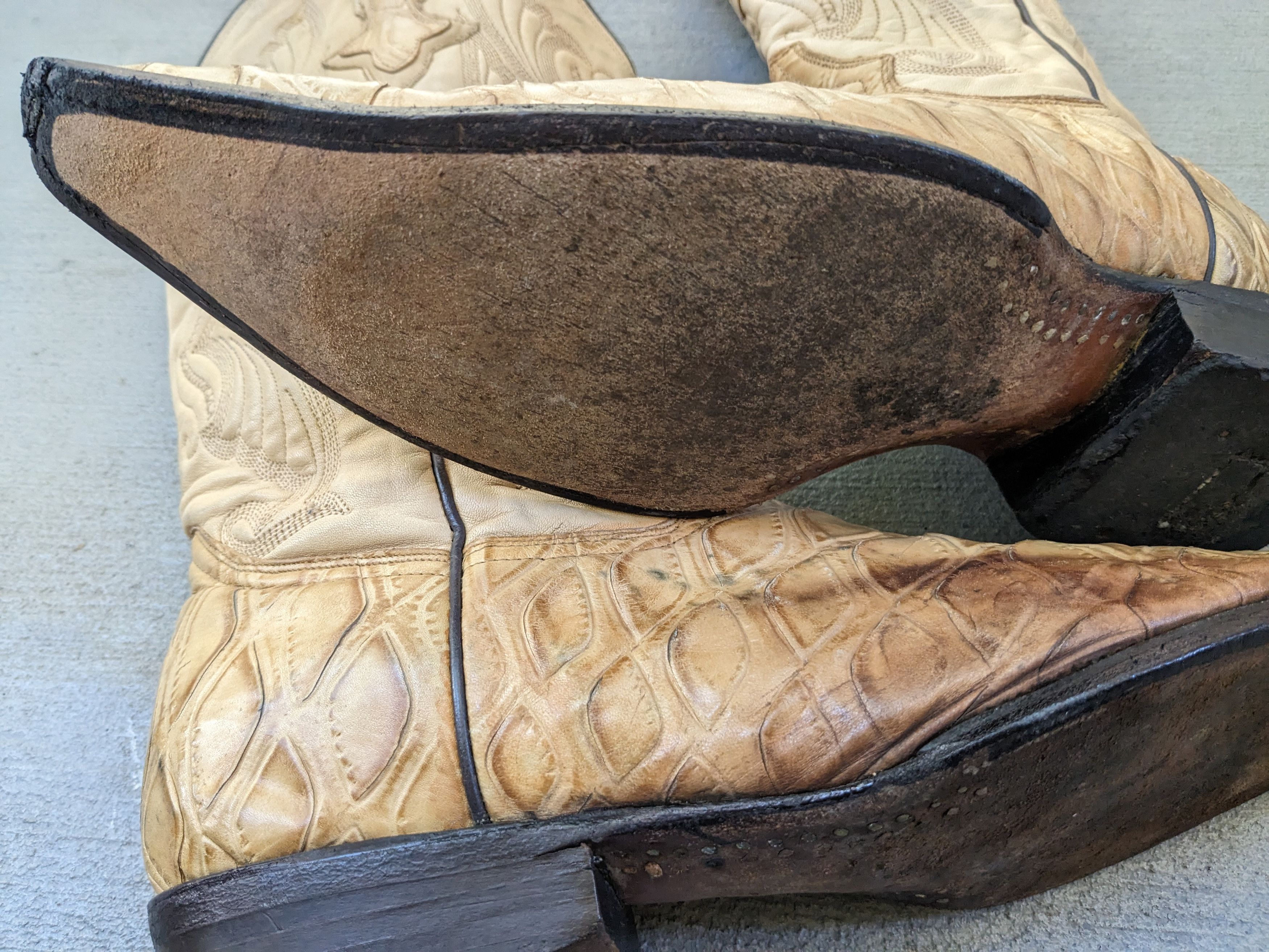 Genuine Leather Vintage Cowboy Boots Beige Leather 10.5 Botas Western Size US 10.5 / EU 43-44 - 22 Thumbnail