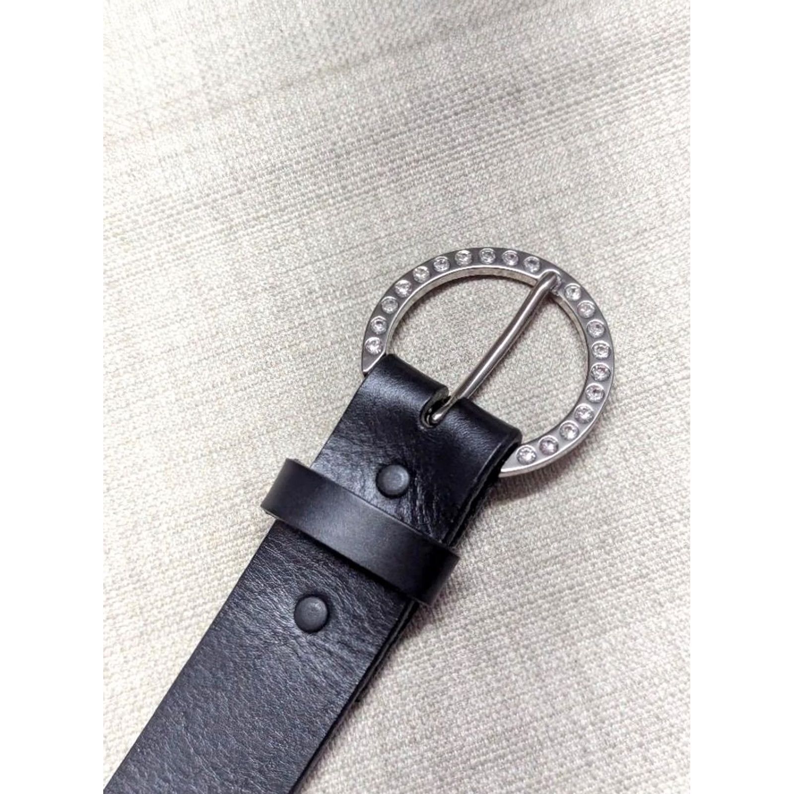 Harley Davidson VINTAGE Harley-Davidson belt 32 leather western buckle belt Men Black Rhinestone Studded US-made Size 32 - 5 Thumbnail