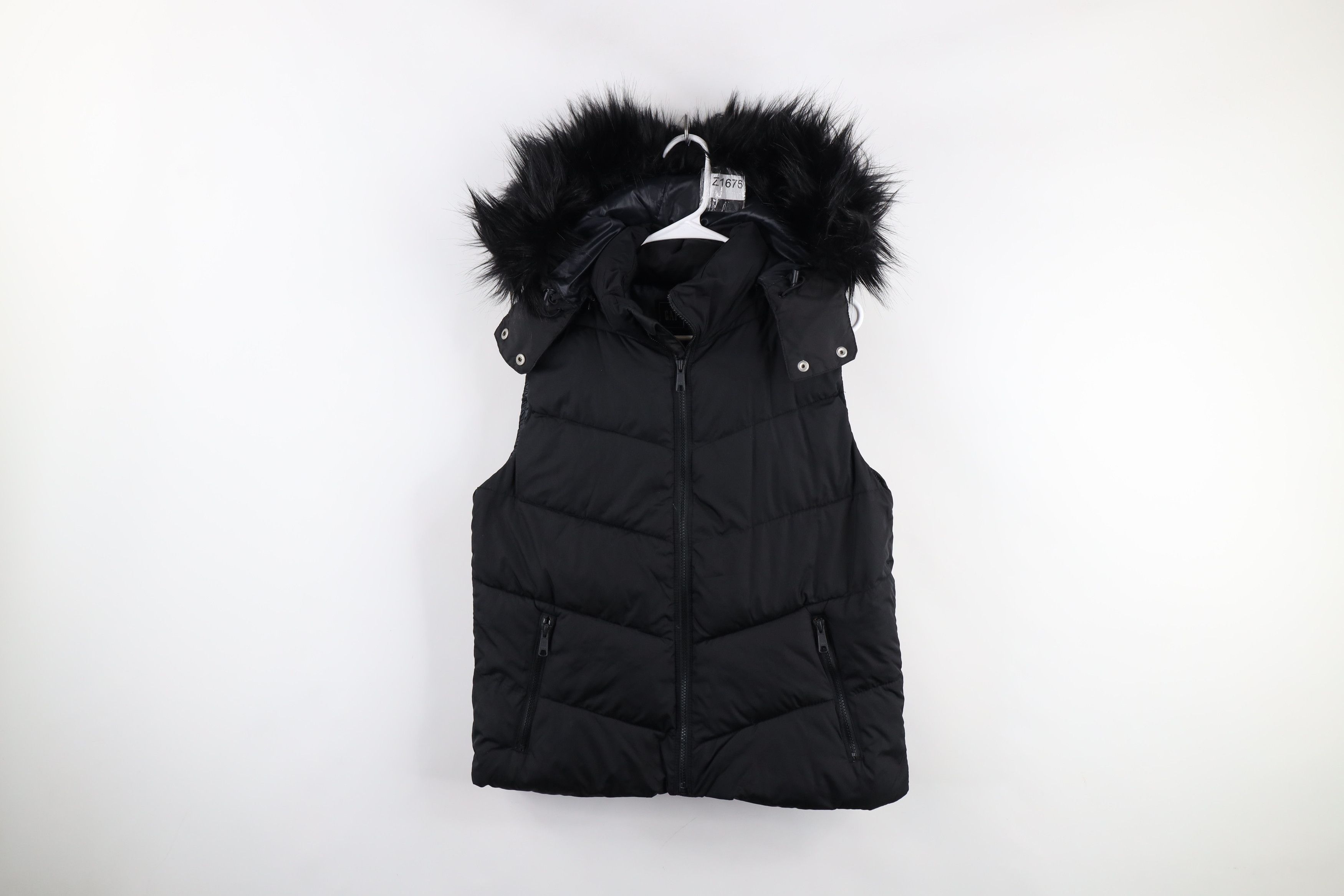 Vintage Y2K Gap Faux Fur Plush Hooded Puffer Vest Jacket