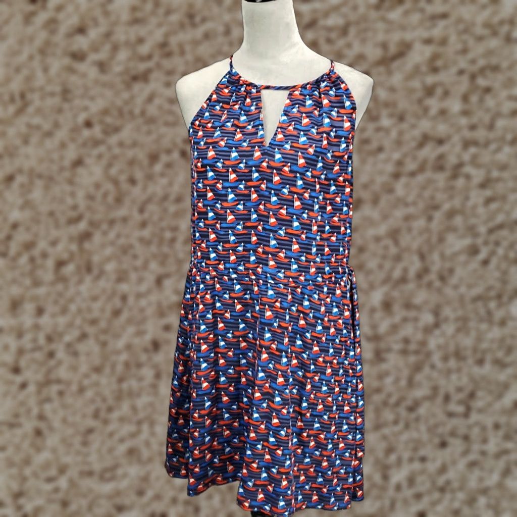 Vintage New Womens Dress Medium Abstract Artsy Tammi Sailboats Keyhole Belted Pixly Size M / US 6-8 / IT 42-44 - 1 Thumbnail