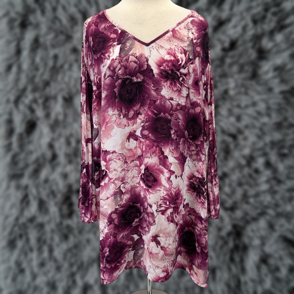 Vintage Catherine’s Floral Tunic Top Shirt 3X 26 28 Plus Pink Black Pleated Bell Sleeve Size XXL / US 16-18 / IT 52-54 - 1 Thumbnail