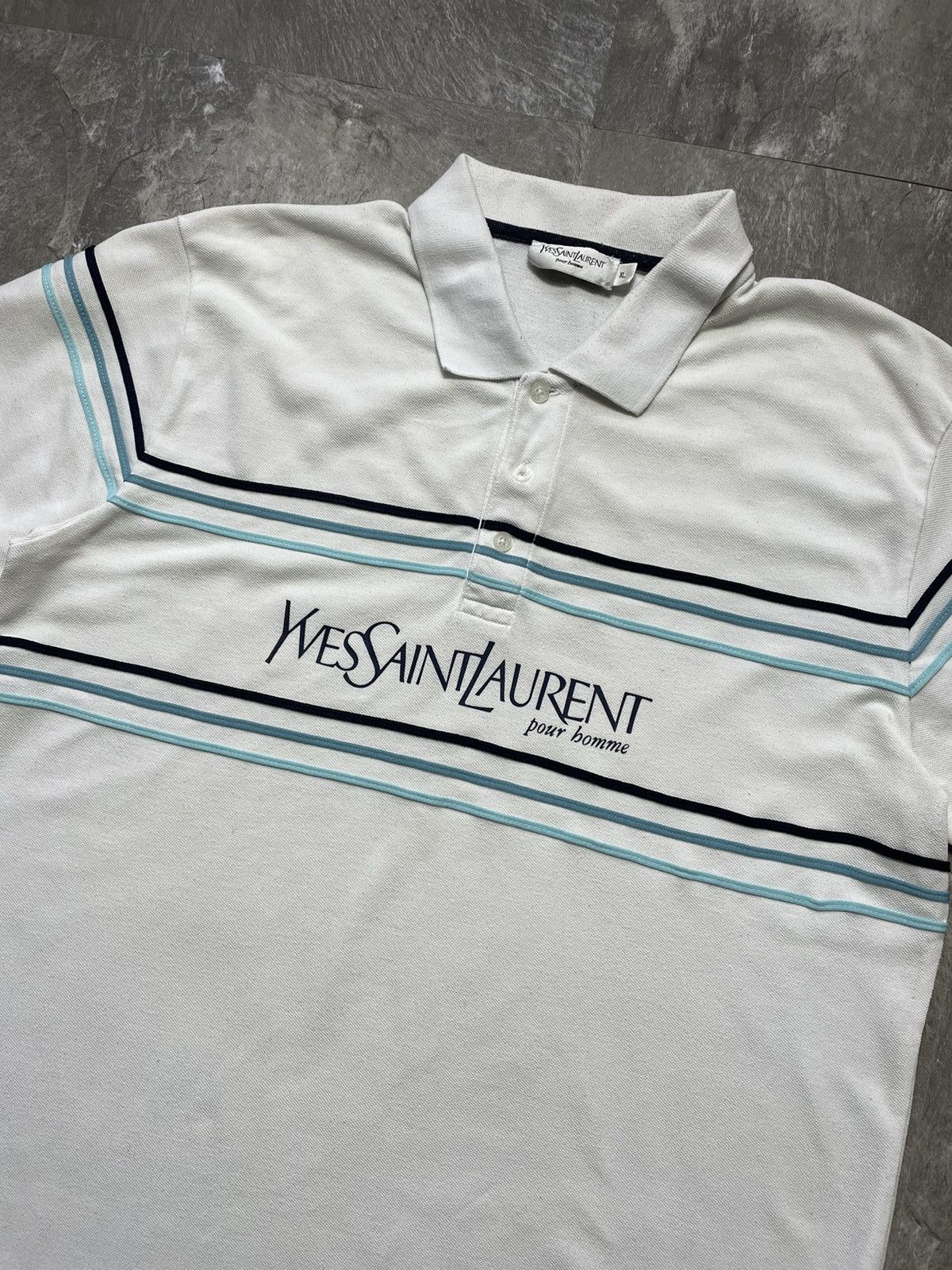 Other Vintage Yves Saint Laurent YSL Polo T Shirt Big Logo Luxury Size US XL / EU 56 / 4 - 2 Thumbnail