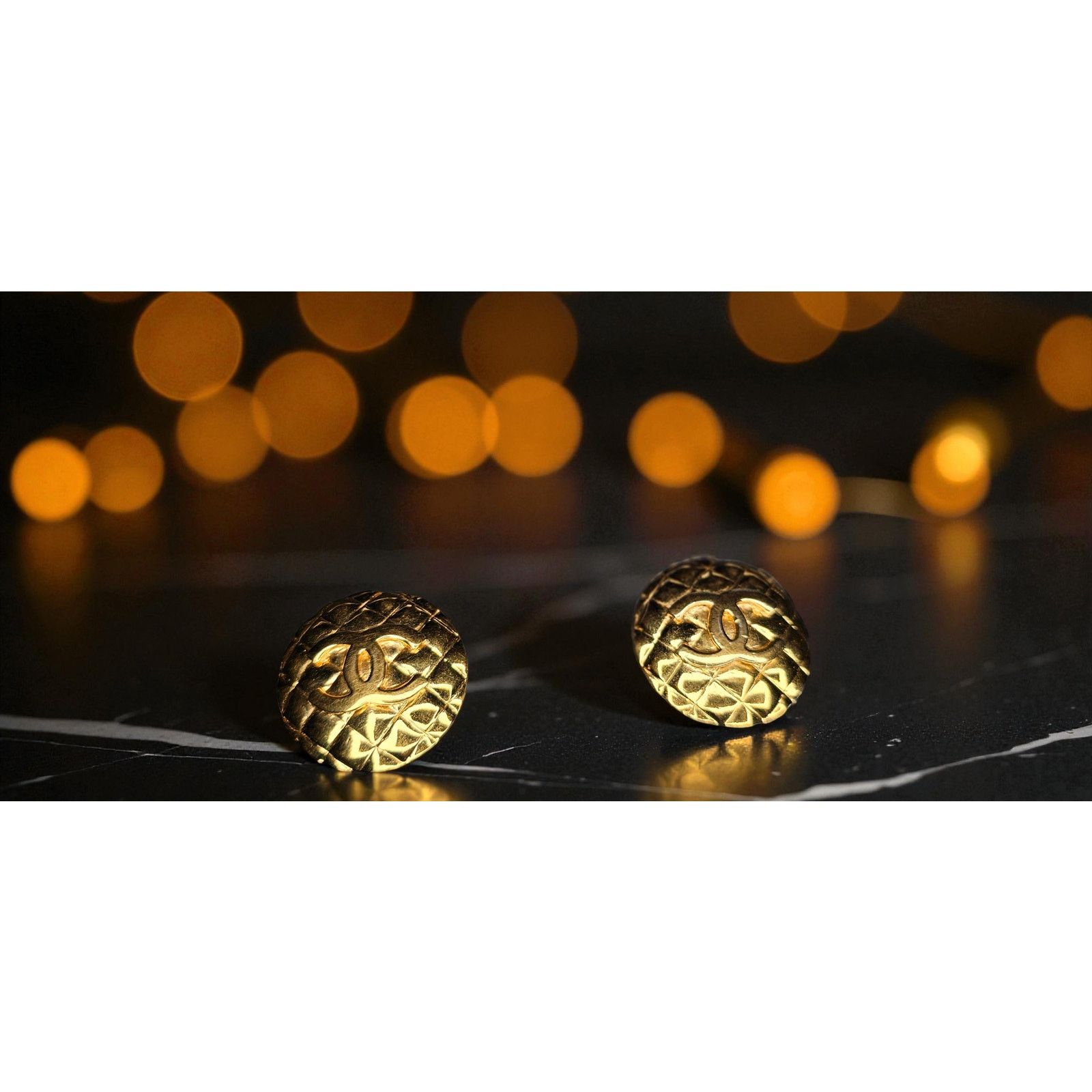 Chanel CHANEL Vintage Round Coco Large Earrings Gold Quilted Size ONE SIZE - 3 Thumbnail