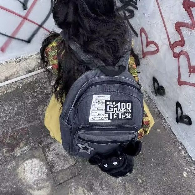 Japanese Brand Cartoon Washed Punk Goth Capacity Canvas School Backpack Bag Size ONE SIZE - 2 Thumbnail