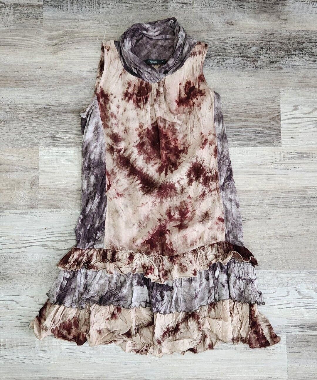 Designer Theme Top Size Small Tie Dye Brown Loose Turtle Neck Dress Size S / US 4 / IT 40 - 1 Thumbnail