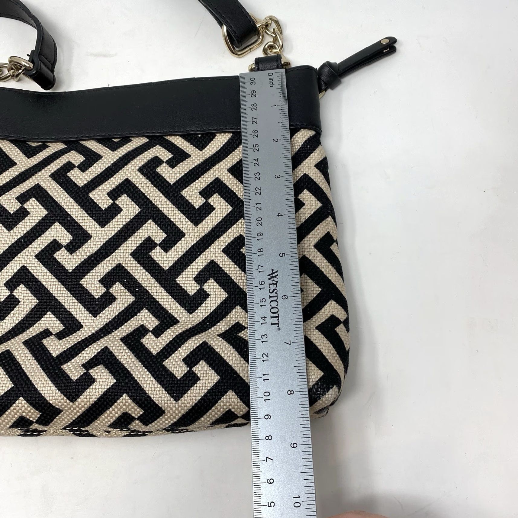 Vintage Spartina 449 Leather & Linen Handbag Crossbody Purse Zip Pockets Black Tan Casual Women Medium Cute! Size ONE SIZE - 3 Thumbnail