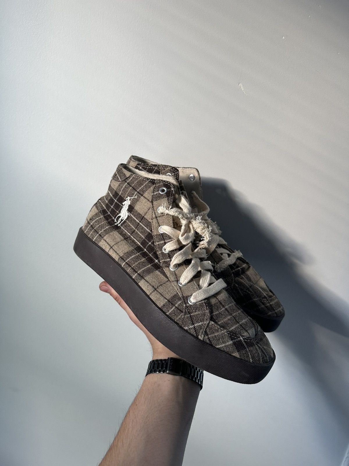 RRL Ralph Lauren Polo Ralph Lauren Brown Tan Flannel Plaid Tennis Shoes Size US 9.5 / EU 42-43 - 9 Thumbnail