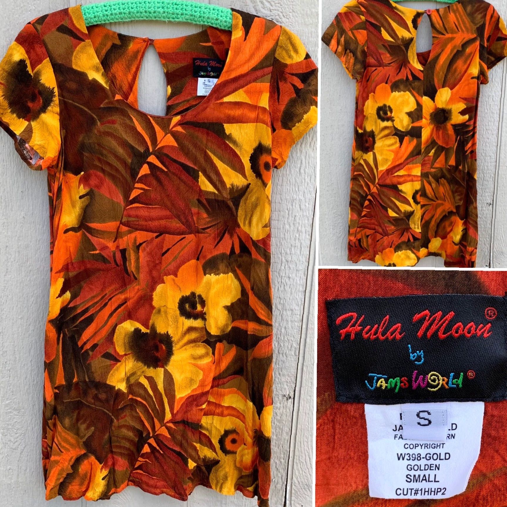 Jams World VINTAGE Jama World Hula Moon dress W398-GOLD S Gold USA HAWAII Womens Small 100% rayon Pullover Size S / US 4 / IT 40 - 2 Thumbnail