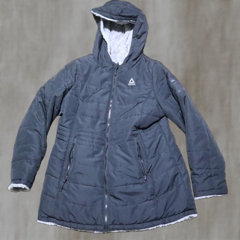 Reebok Reebok Jacket Women L Black Zip Hooded Windbreaker L Flax Fur Front Front Zip 100% Polyester Activewear 90s? Size L / US 10 / IT 46 - 1 Thumbnail