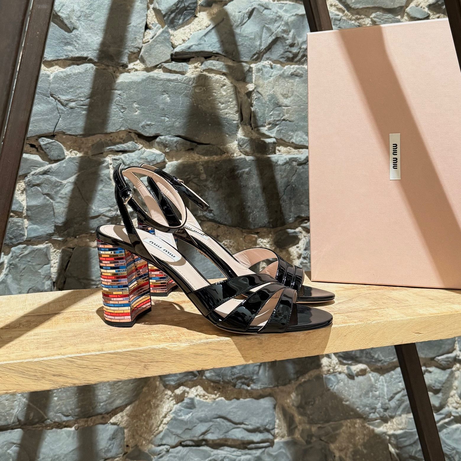 Miu Miu Miu Miu Black Patent Multicolour Heel Sandals Size US 9.5 / IT 39.5 - 1 Thumbnail