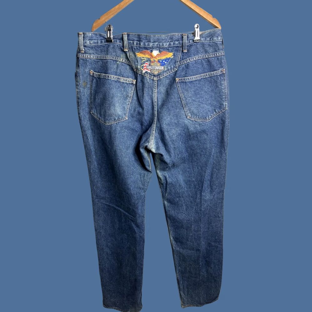 Harley Davidson VINTAGE Harley-Davidson Jeans Mens 40x36 Blue Tapered Eagle Patch USA 90s Mens Jeans Blue 90s Harley-Davidson US flag eagle patch denim jeans Mens Size US 40 / EU 56 - 1 Thumbnail