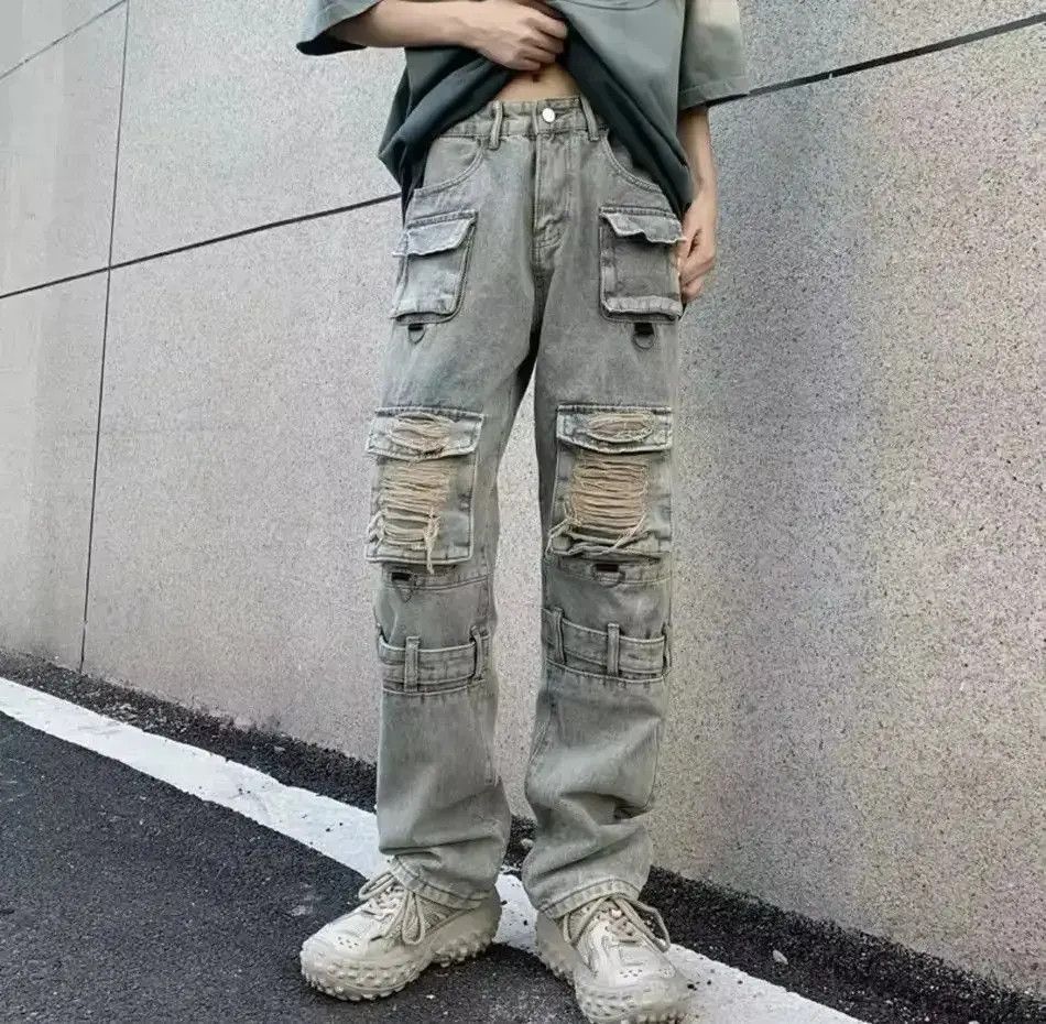 Japanese Brand Kanye Pockets Y2K Streetwear Ripped Jeans Cargo Pants Size US 32 / EU 48 - 3 Thumbnail