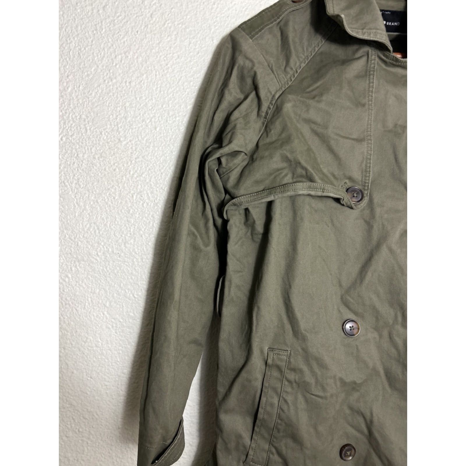 Lucky Brand Lucky Brand Womens Small Army Green Button Trench Coat Cotton Size S / US 4 / IT 40 - 2 Thumbnail