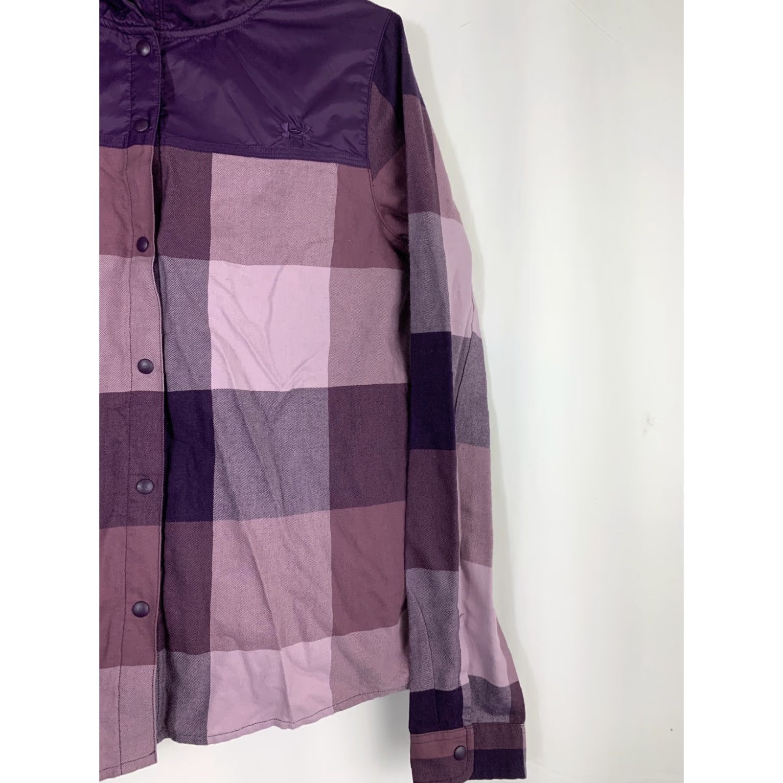 Under Armour Under Armour Womens Small Loose Purple Plaid Hooded Outdoor Snap Shirt Size S / US 4 / IT 40 - 4 Thumbnail