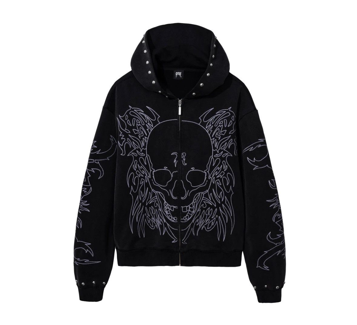 image of Revenge Tribal Skull Studded Zip Vintage Black, Men's (Size Small)
