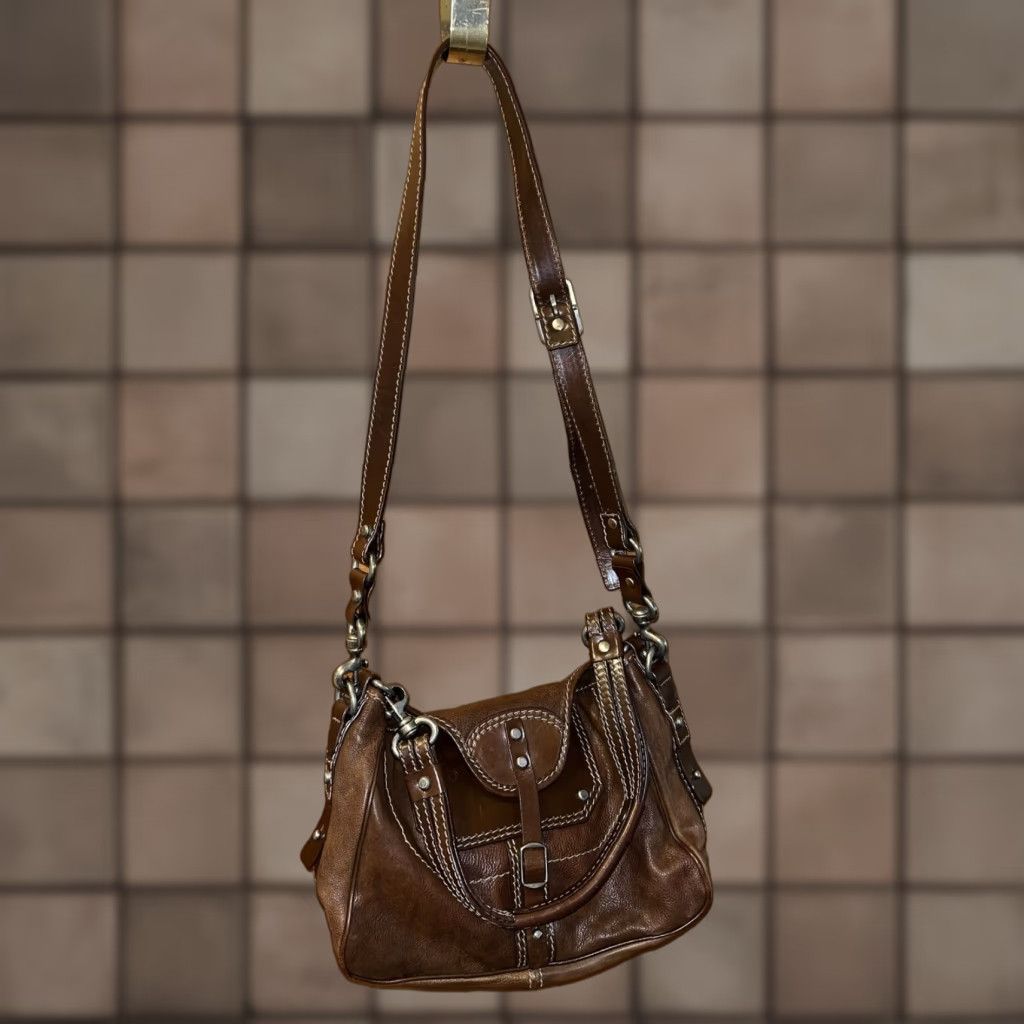 Vintage GRYSON Brown Leather Satchel Purse Suede Interior Size ONE SIZE - 1 Thumbnail