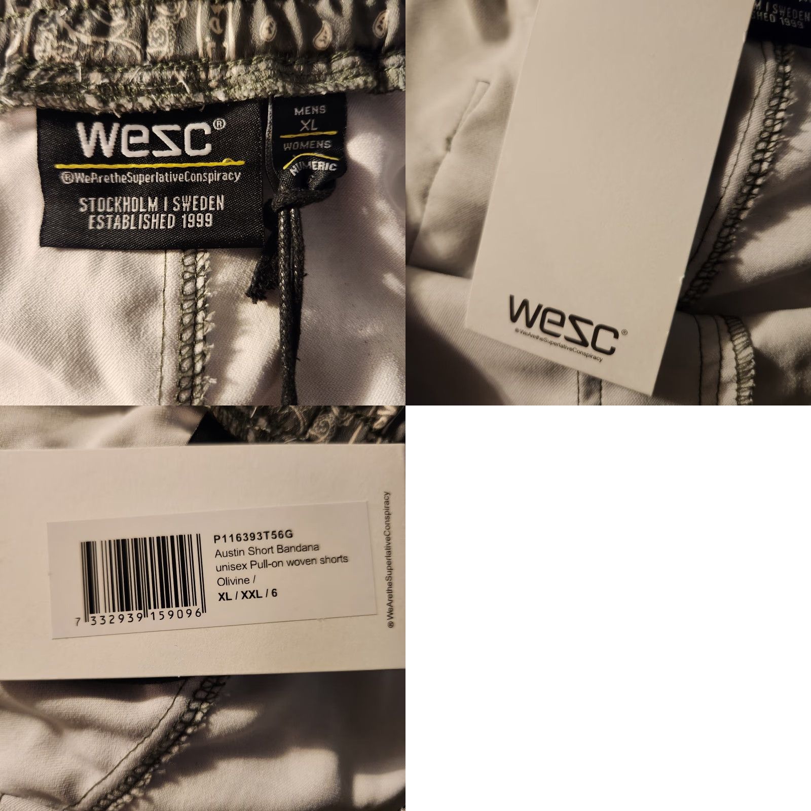 WeSC WeSC Pull On Austin Shorts Mens XL Bandana Paisley Olive Green Drawstring New Size US 36 / EU 52 - 9 Thumbnail