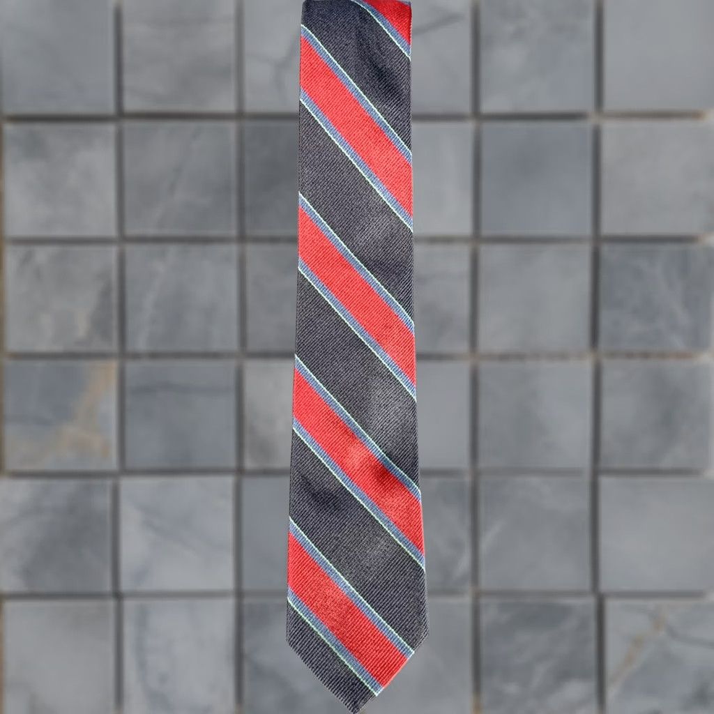 Band Of Outsiders BAND OF OUTSIDERS Navy Red Green Diagonal Stripe Silk Skinny Tie Mens Size ONE SIZE - 1 Thumbnail