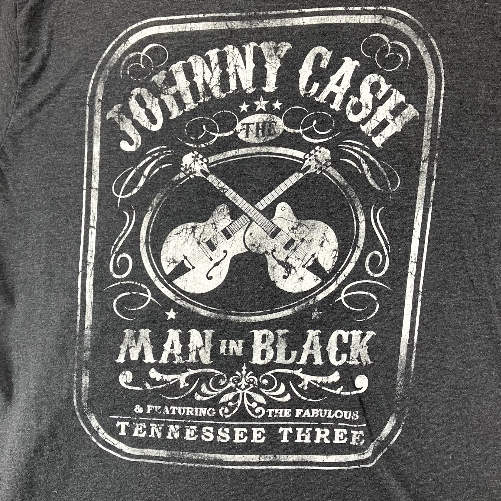 Vintage Johnny Cash Shirt The Man in Black featuring Fabulous Tennessee Three 2X BIG Mens Black Cotton Graphic Print Short Sleeve Crew Neck Size US XXL / EU 58 / 5 - 3 Thumbnail