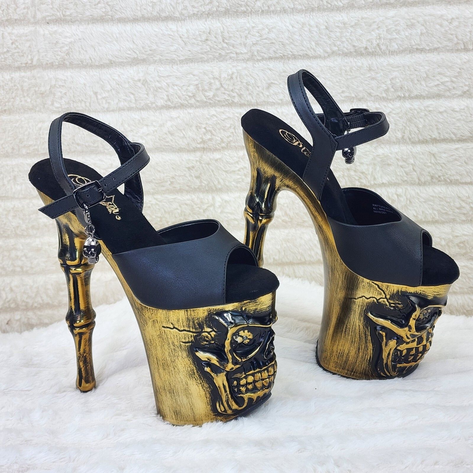 Other Rapture Black Matte Gold Brass Skull & Bones 8" High Heel Pl Size US 7 / IT 37 - 7 Thumbnail