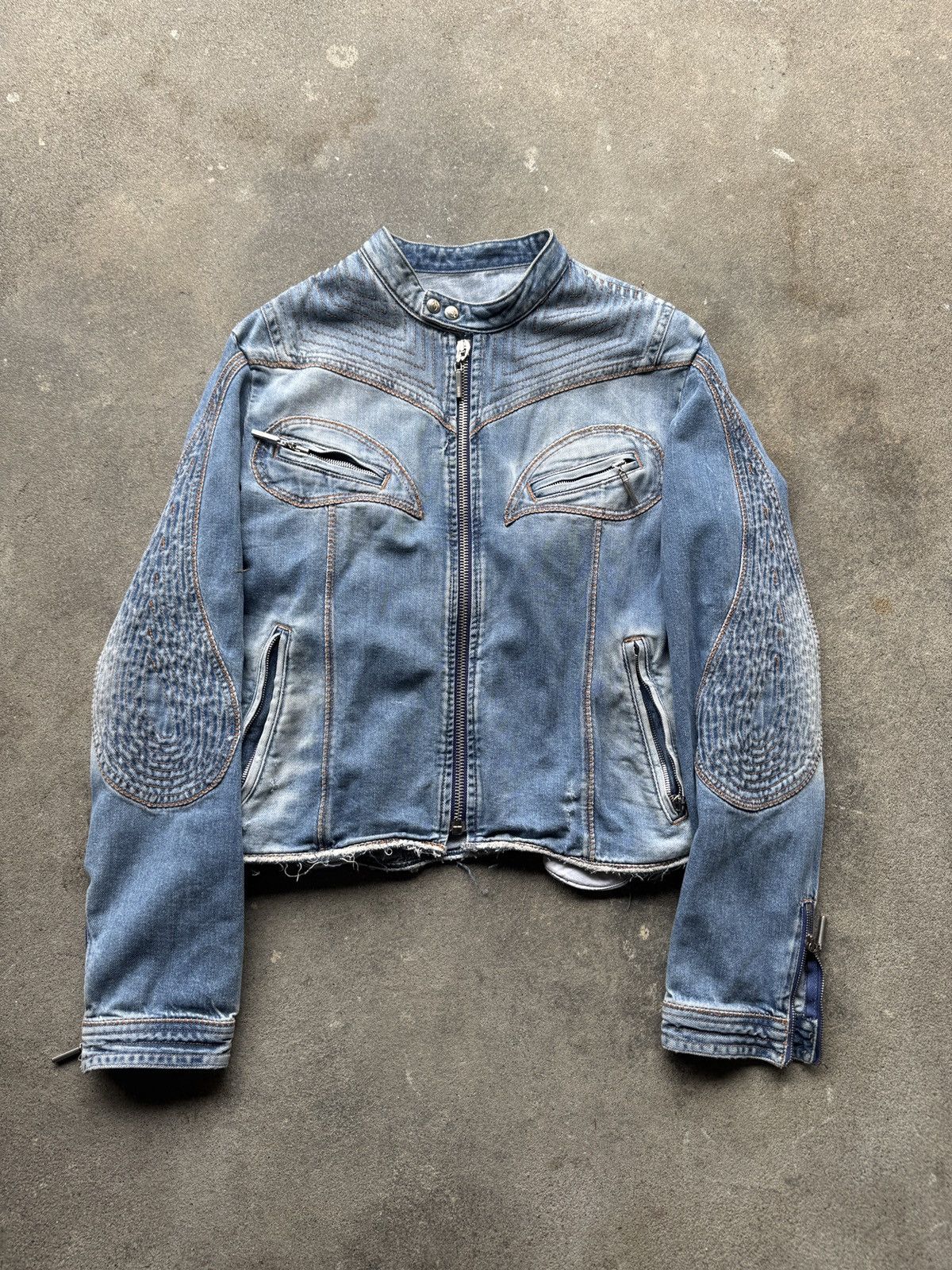 Roberto Cavalli Just Cavalli Denim Jacket Y2K Biker Distressed Size US M / EU 48-50 / 2 - 1 Thumbnail