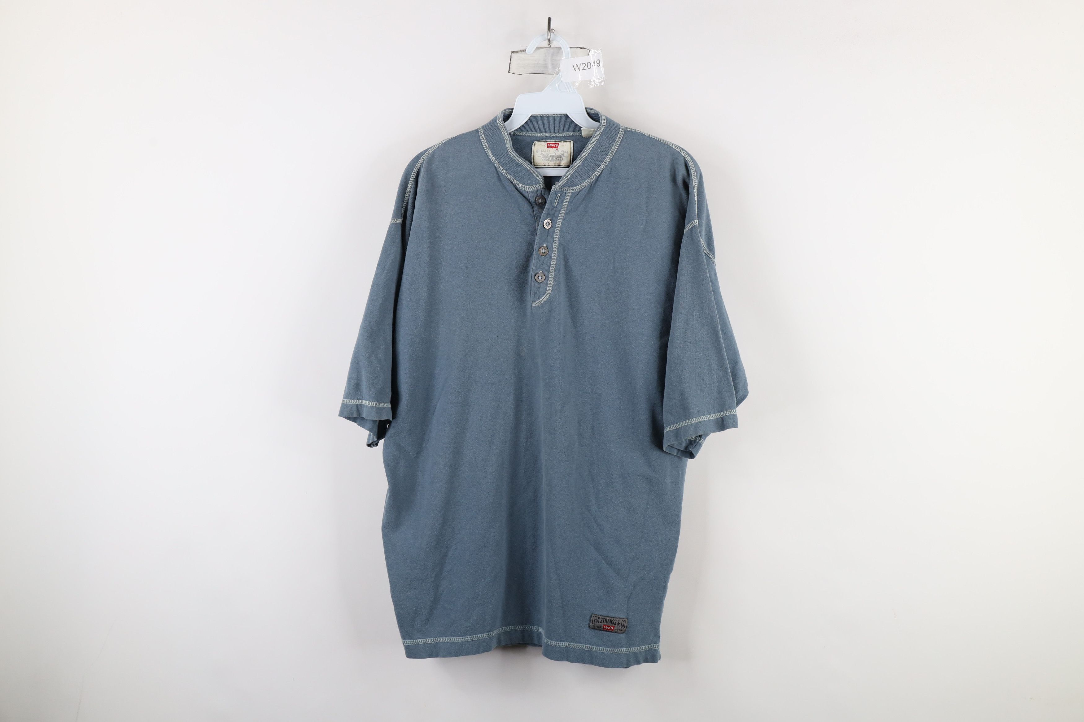 Levi's × Vintage Vintage 90s Levis Baggy Fit Ribbed Henley T-Shirt Blue Size US M / EU 48-50 / 2 - 1 Thumbnail