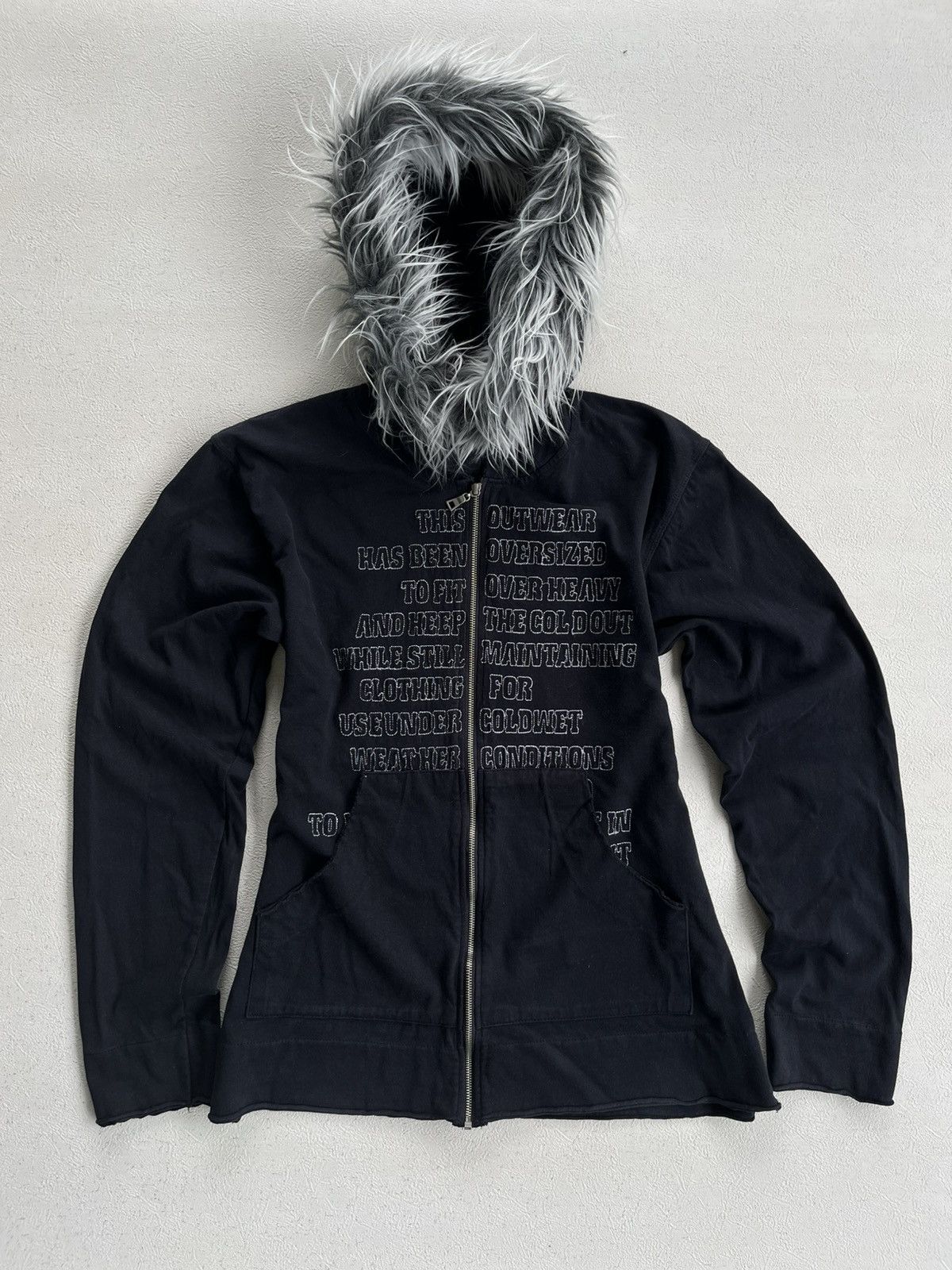 Hysteric Glamour Y2K C.P.Y Company Distressed Hoodie Fur Hood Poem Embroidery Size US M / EU 48-50 / 2 - 1 Thumbnail